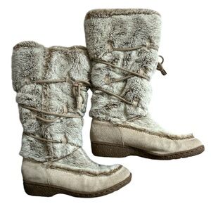 Sam Edelman Faux Fur Leather Suede Boots Neutral Warm Winter Size 7.5